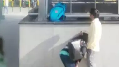 Blowjob and boobs sucking at metro station