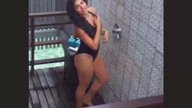 Shenaz Treasurywala Ass & Thigh Show in Black Monokini