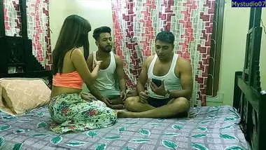 Indian hot xxx sister real threesome sex with two cousin brother !! With clear dirty audio