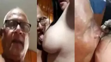 Horny old man sucking big boobs MMS