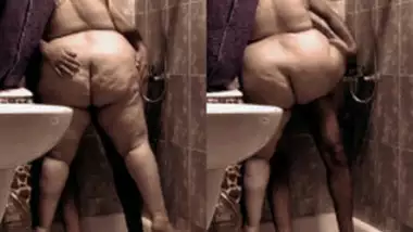 Big ass paki aunty standing fucking with young bf in bathroom